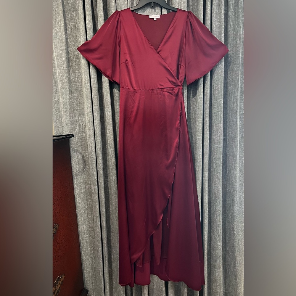 Balticborn burgundy Satin Wrap Maxi spring wedding guest dress - Picture 4 of 4